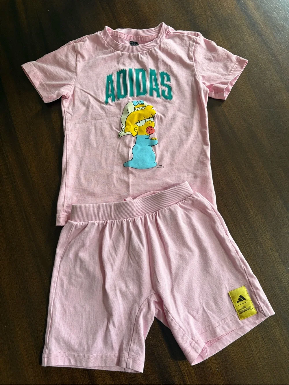 adidas Girls Pink Tee & Shorts Set with Simpsons Print